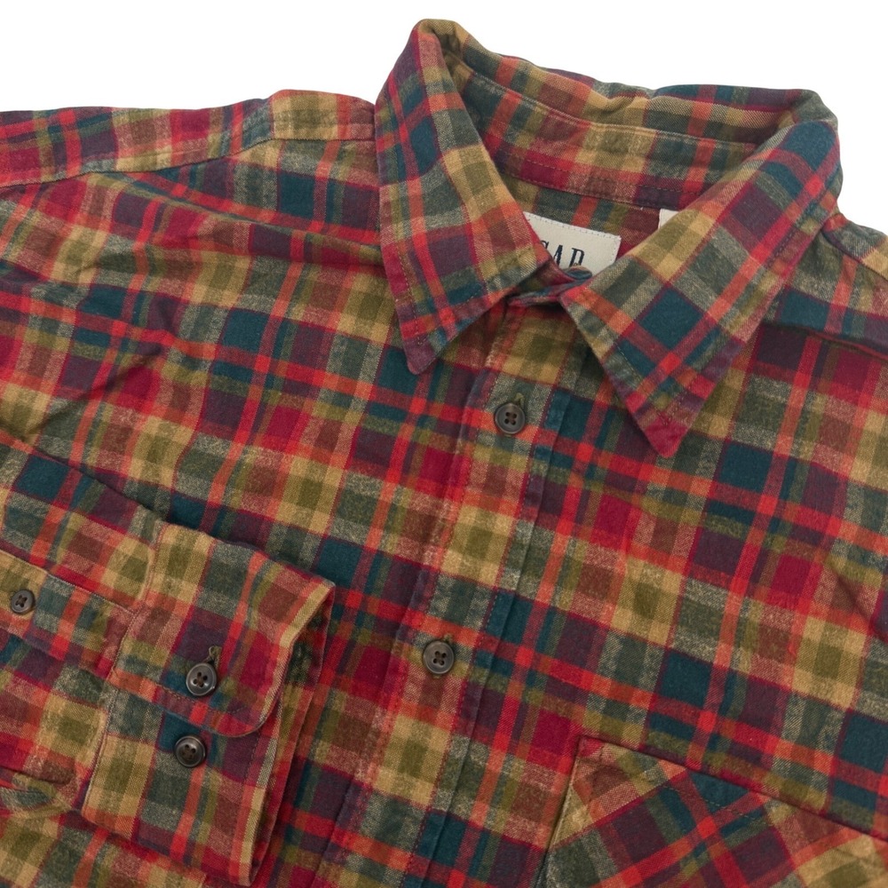 Gap Flannel Shirt Men M Red Plaid Long Sleeve Heavyweight Cotton Workwear Casual